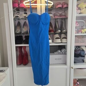 Blue Snatched waist Midi dress Fashion Nova